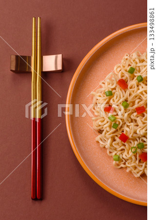 Asian food, chinese or thai rice noodles with vegetables and meat. Rice noodles 133498861