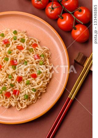 Asian food, chinese or thai rice noodles with vegetables and meat. Rice noodles 133498865