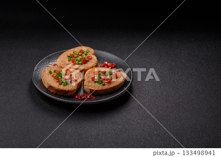 Vegan sandwiches with bread, mushroom or bean pate and vegetables. Vegetarian pate sandwiches 133498941