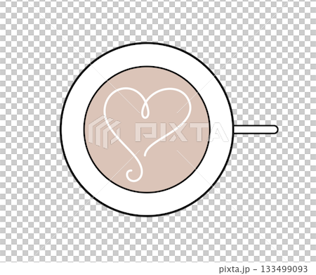 Cafe latte (latte art) / Bird's-eye view, vector, simple and cute heart latte art drink illustration 133499093