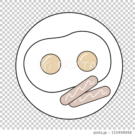 目玉焼きとソーセージ（皿付き）｜俯瞰・ベクター・シンプルな料理イラスト 133499098