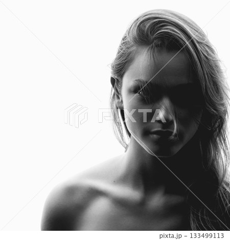 Beautiful young woman sensual lack and white portrait Beautiful young woman sensual lack and white portrait 133499113
