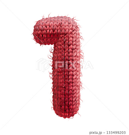 Red wool knitted font Number 1 ONE 3D 133499203