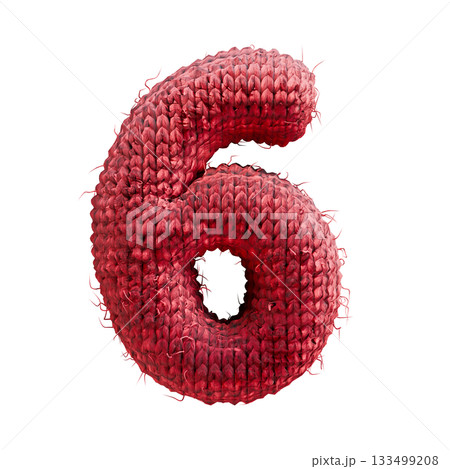 Red wool knitted font Number 6 SIX 3D Red wool knitted font Number 6 SIX 3D 133499208