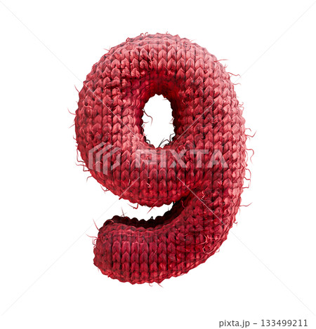 Red wool knitted font Number 9 NINE 3D 133499211