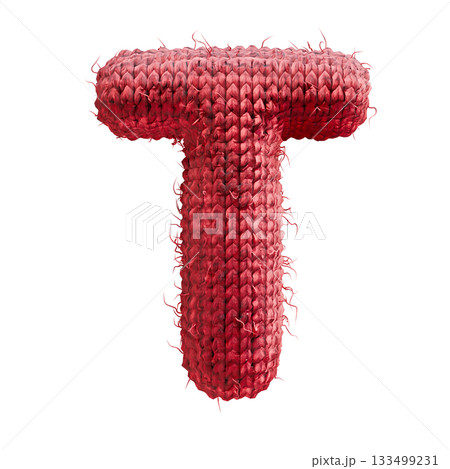 Red wool knitted font Letter T 3D 133499231