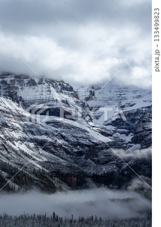 霧に包まれる雪のロッキー山脈_縦 霧に包まれる雪のロッキー山脈_縦 133499823