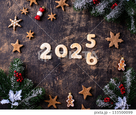 Festive New Year's cookies in the shape of 2026 Festive New Year's cookies in the shape of 2026 133500099