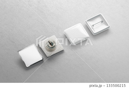 Blank white square pin mockup set, gray background Blank white square pin mockup set, gray background 133500215