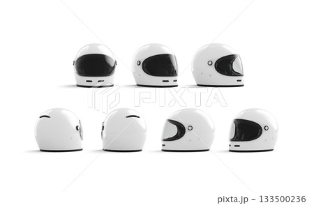Blank white motorcycle helmet mockup, different angles views 133500236
