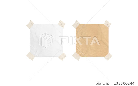 Blank craft and white taped paper note mockup, depth of field 133500244