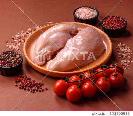 Raw chicken or turkey breast, skinless and boneless. Chicken breast Raw chicken or turkey breast, skinless and boneless. Chicken breast 133500932