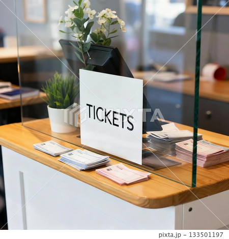 受付カウンターに置かれた「TICKETS」の案内表示① 133501197
