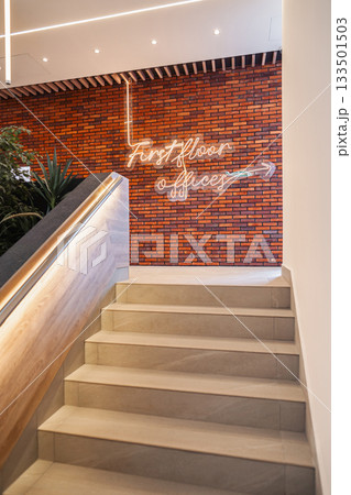 Staircase Leading to Brick Wall With Plant Staircase Leading to Brick Wall With Plant 133501503