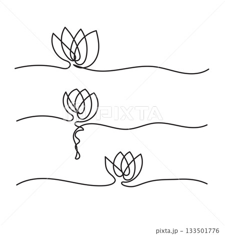 Lotus flower one continuous line art collection vector illustration 133501776