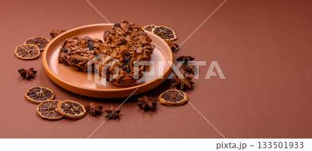 Chocolate chip cookies with caramelized nuts, a healthy sweet snack. Nut cookies Chocolate chip cookies with caramelized nuts, a healthy sweet snack. Nut cookies 133501933