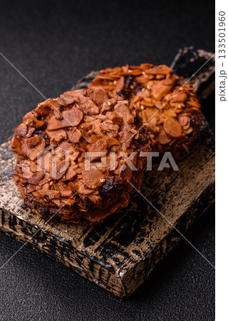 Chocolate chip cookies with caramelized nuts, a healthy sweet snack. Nut cookies Chocolate chip cookies with caramelized nuts, a healthy sweet snack. Nut cookies 133501960
