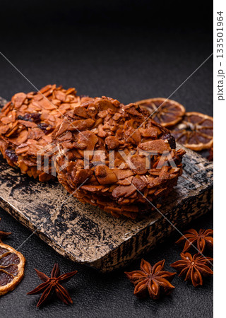 Chocolate chip cookies with caramelized nuts, a healthy sweet snack. Nut cookies Chocolate chip cookies with caramelized nuts, a healthy sweet snack. Nut cookies 133501964