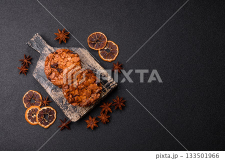 Chocolate chip cookies with caramelized nuts, a healthy sweet snack. Nut cookies 133501966
