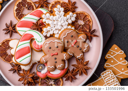 Christmas gingerbread, cookies, or baked goods for the winter holidays. Christmas gingerbread Christmas gingerbread, cookies, or baked goods for the winter holidays. Christmas gingerbread 133501996