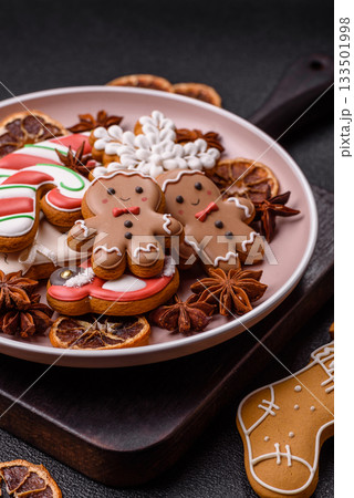 Christmas gingerbread, cookies, or baked goods for the winter holidays. Christmas gingerbread 133501998