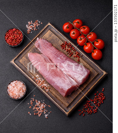 Raw pork tenderloin, fresh meat, a source of protein, and an ingredient for a meal. Pork tenderloin 133502171