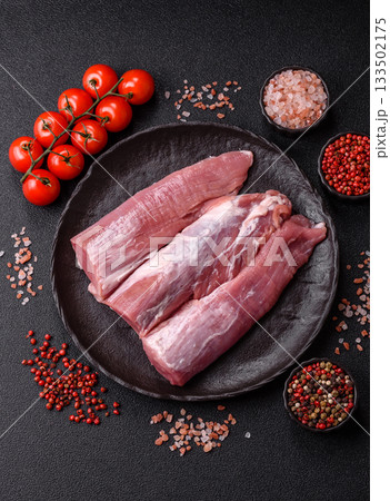 Raw pork tenderloin, fresh meat, a source of protein, and an ingredient for a meal. Pork tenderloin 133502175
