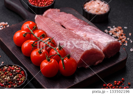 Raw pork tenderloin, fresh meat, a source of protein, and an ingredient for a meal. Pork tenderloin Raw pork tenderloin, fresh meat, a source of protein, and an ingredient for a meal. Pork tenderloin 133502196