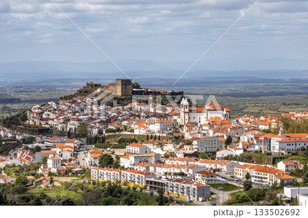 Panorama of Castelo de Vide rooftops seen from an outside viewpoint. Castelo de Vide in Alto Alentejo, Portugal. Panorama of Castelo de Vide rooftops seen from an outside viewpoint. Castelo de Vide in Alto Alentejo, Portugal. 133502692