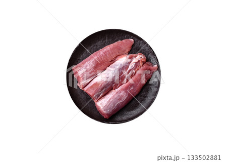 Raw pork tenderloin, fresh meat, a source of protein, and an ingredient for a meal. Pork tenderloin 133502881