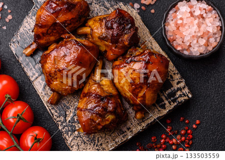 Fried chicken legs with teriyaki sauce, oven baked meat. Chicken legs Fried chicken legs with teriyaki sauce, oven baked meat. Chicken legs 133503559