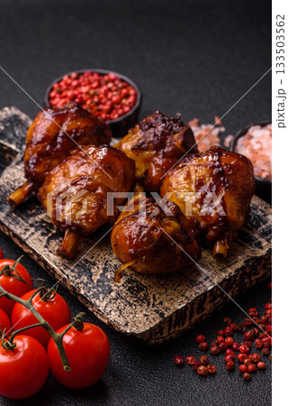 Fried chicken legs with teriyaki sauce, oven baked meat. Chicken legs Fried chicken legs with teriyaki sauce, oven baked meat. Chicken legs 133503562
