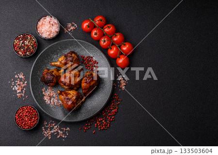 Fried chicken legs with teriyaki sauce, oven baked meat. Chicken legs Fried chicken legs with teriyaki sauce, oven baked meat. Chicken legs 133503604