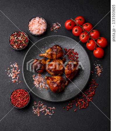 Fried chicken legs with teriyaki sauce, oven baked meat. Chicken legs Fried chicken legs with teriyaki sauce, oven baked meat. Chicken legs 133503605
