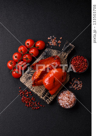 Grilled red bell peppers, vegetarian food. Red bell peppers 133503708