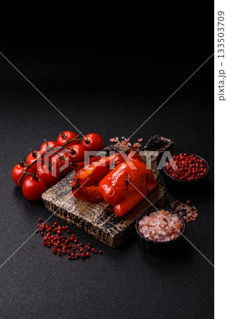 Grilled red bell peppers, vegetarian food. Red bell peppers 133503709