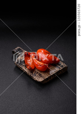 Grilled red bell peppers, vegetarian food. Red bell peppers 133503720