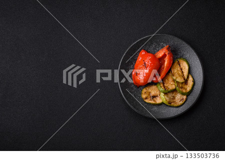 Grilled red bell peppers, vegetarian food. Red bell peppers 133503736