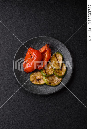 Grilled red bell peppers, vegetarian food. Red bell peppers Grilled red bell peppers, vegetarian food. Red bell peppers 133503737