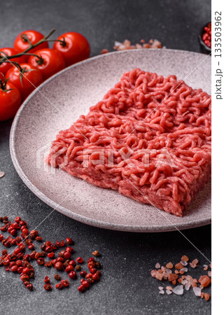 Raw ground beef for a burger or as an ingredient in a meat dish. Raw ground beef Raw ground beef for a burger or as an ingredient in a meat dish. Raw ground beef 133503962