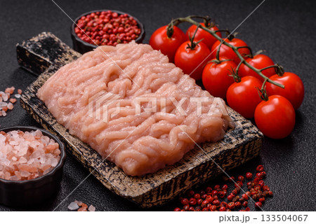 Raw minced chicken for a burger or as an ingredient in a meat dish. Raw ground chicken Raw minced chicken for a burger or as an ingredient in a meat dish. Raw ground chicken 133504067