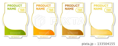 Realistic label or packaging template. Product package blank badge frame. Premium quality brand. Preserve pickle bottle tag. Kitchen canned pot paper. Food stickers design vector set 133504155