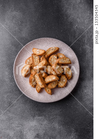 Italian cantuccini cookies with almonds, a sweet biscuit dessert. Cantuccini cookies 133504345