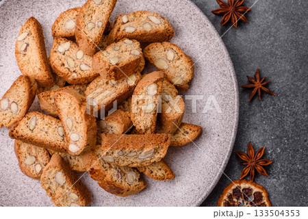 Italian cantuccini cookies with almonds, a sweet biscuit dessert. Cantuccini cookies 133504353