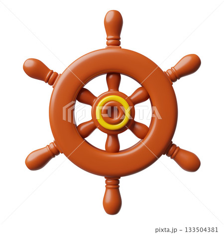 Ship steering wheel 3D plastic style vector icon, cartoon wooden round vessel helm, pirate boat wheel isolated 133504381