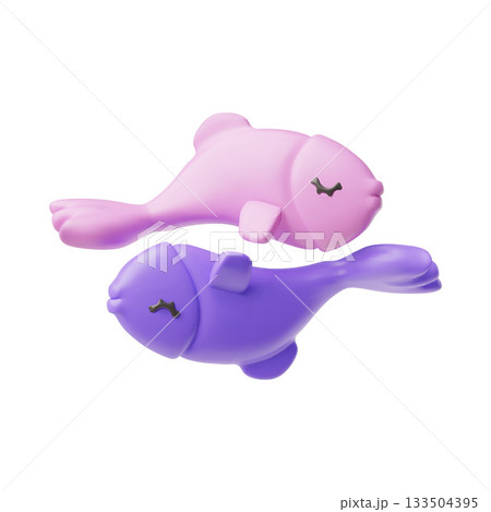 3D Pisces zodiac sign, pink and purple, cartoon style. 133504395