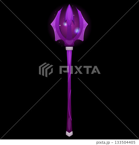 A magical purple glowing staff on a black and isolated background. 133504405
