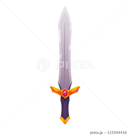 Cartoon sword, vector game iron sharp blade saber with hilt decorated gemstone, ancient warrior medieval knight weapon Cartoon sword, vector game iron sharp blade saber with hilt decorated gemstone, ancient warrior medieval knight weapon 133504416