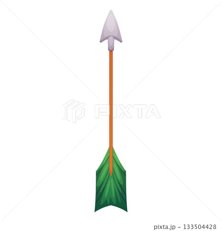 Cartoon arrow vector icon, archery or hunter bow tool ammunition, shoot equipment, game weapon arrow with green feathers 133504428