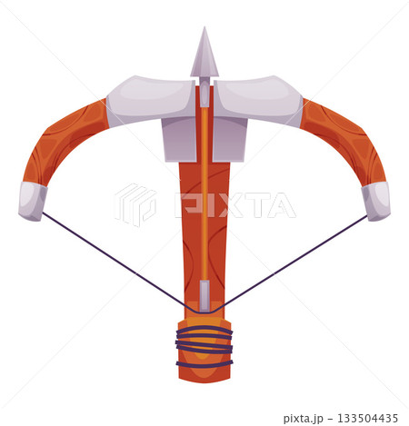 Medieval crossbow, wooden with metal inserts and a drawn arrow. Medieval crossbow, wooden with metal inserts and a drawn arrow. 133504435
